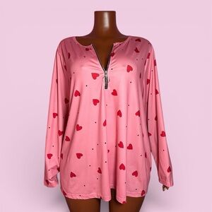 Pink Heart Print Long Sleeve Top